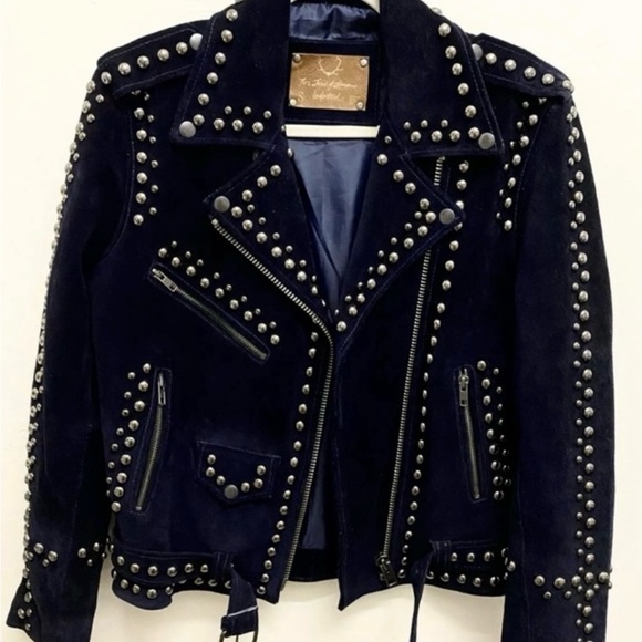 For Love and Lemons Jacket suede navy studded - Picture 5 of 9